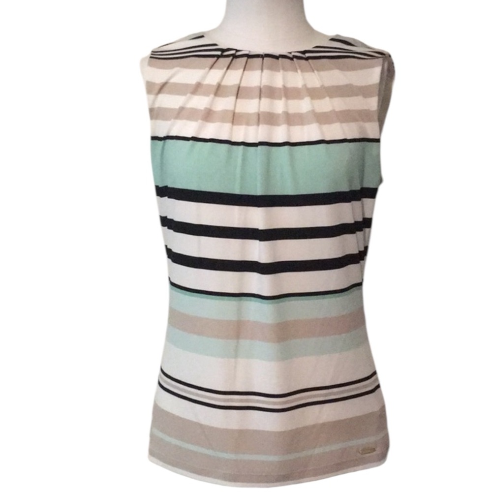 CALVIN KLEIN Sleeveless Striped Blouse Size Medium -- CLOSET STAPLE!!! - Picture 2 of 8